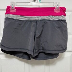 Lululemon Shorts Gray Pink Striped‎ Running Athletic Women's Hotty Hot Low Rise